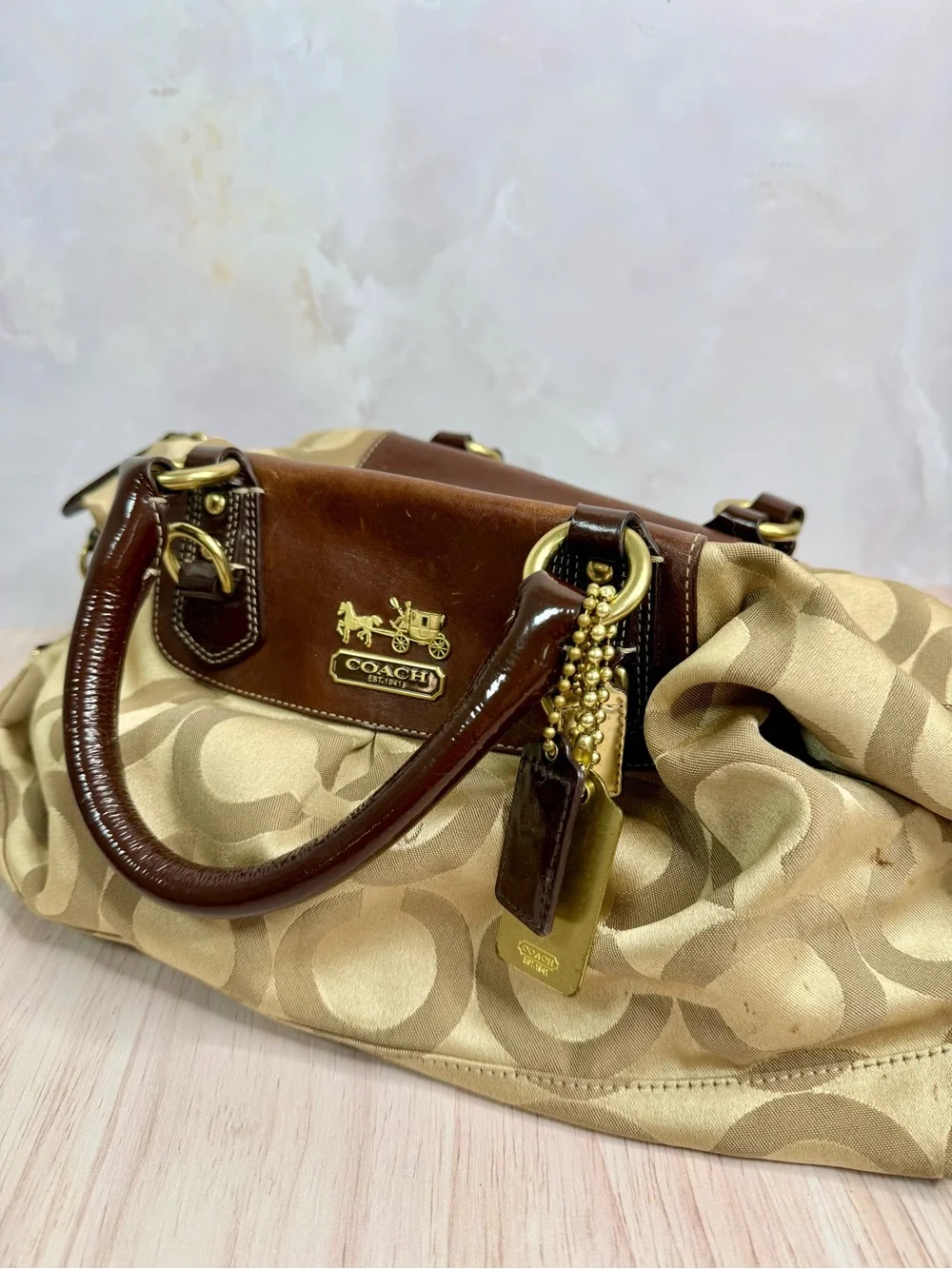 COACH Brown & Tan Signature Shoulder Satchel